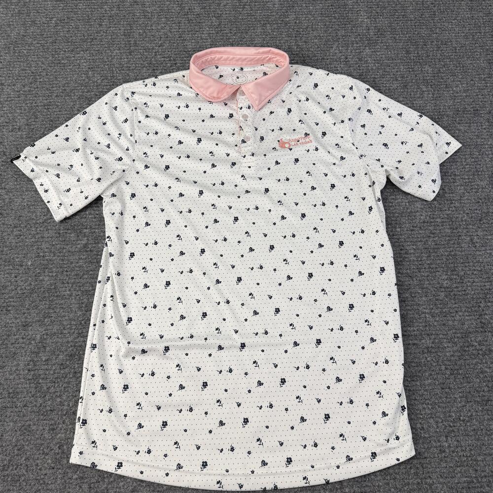 Swannies Polo Shirt Mens Large White Floral Angel Park Las Vegas Golf Stretch